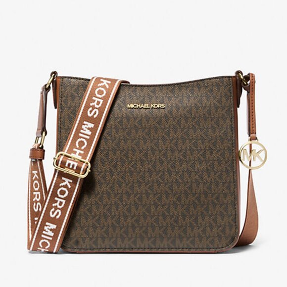 New Michael Kors Jet Set Travel Small Signature Logo Messenger Bag Brown - Picture 1 of 4